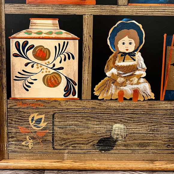 Americana Folk Art Oil Painting by Huntington - Picture 2 of 8